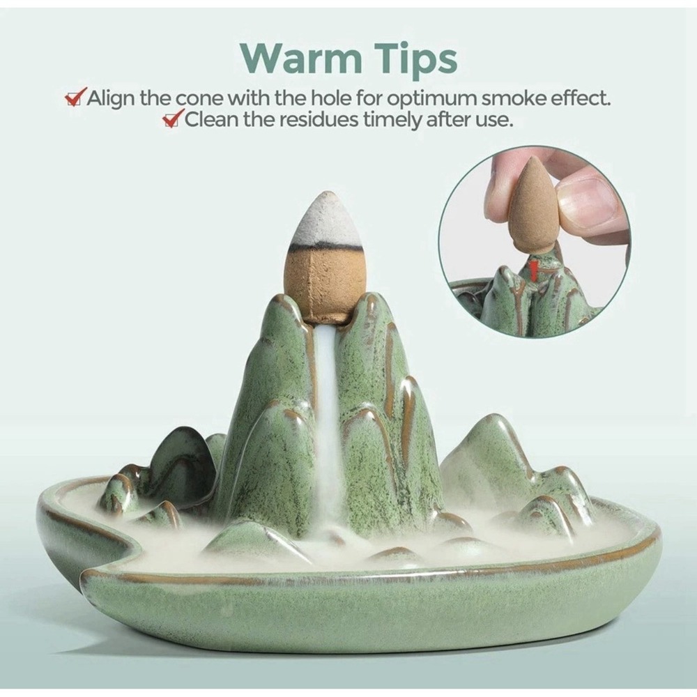 Waterfall Backflow Incense Burner Ceramic, Handmade Small Censer Incense 3" Tall